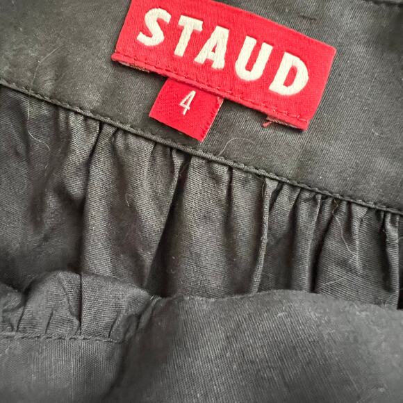 Staud Sea Skirt Black Tiered Volume Midi Cotton Poplin High Waist 4 Lightweight - Picture 7 of 8